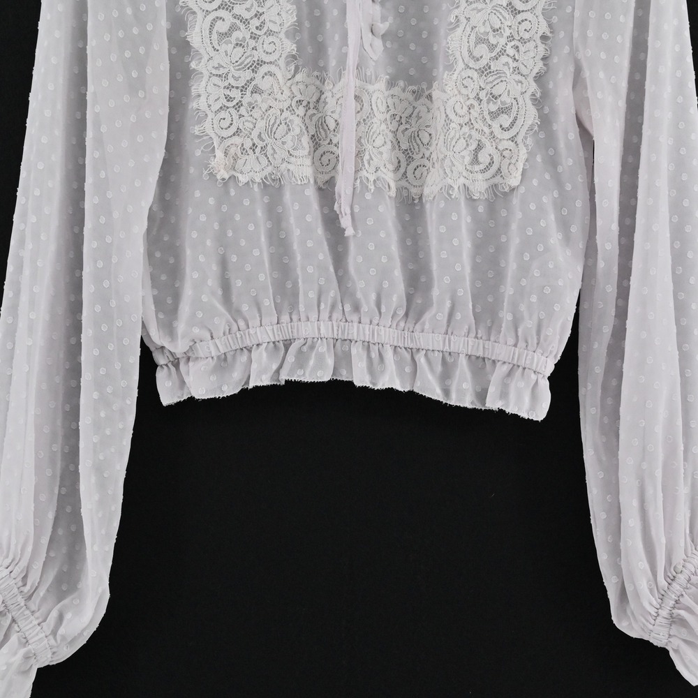 Storia Womens Lace Peasant Top Size S Romantic Ethereal Delicate Boho‎ LAVENDER - Picture 9 of 12